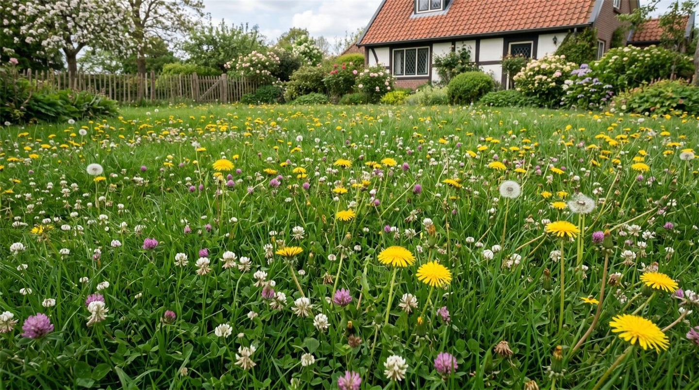 Weegbree met brede ribbelbladen groeit plat in een kortgemaaid gazon
