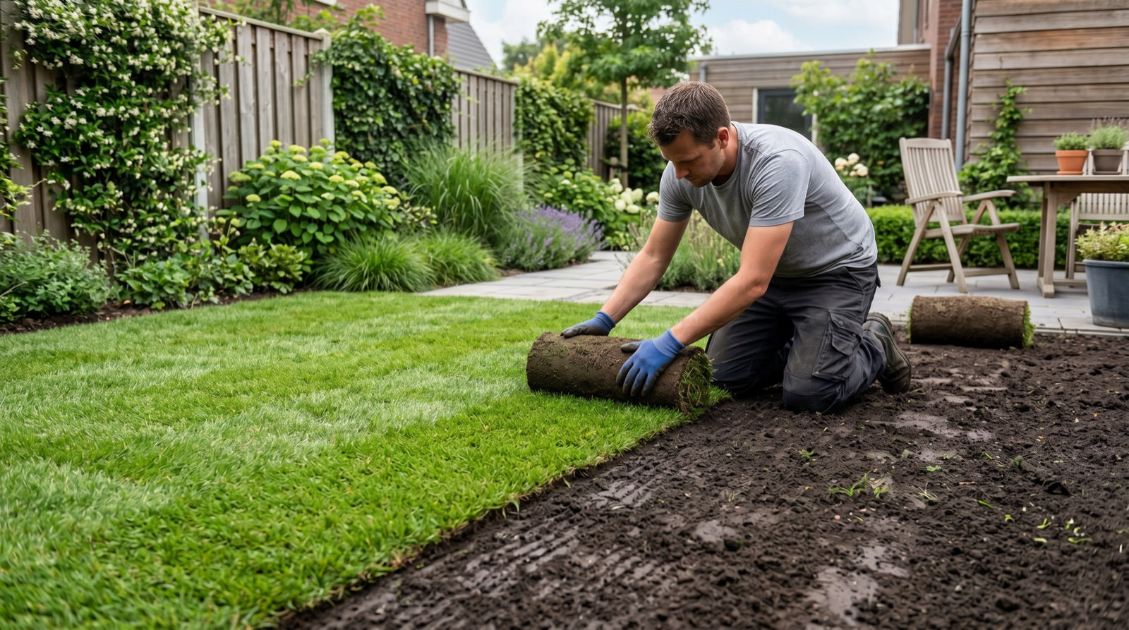Een gazon dat hersteld wordt: graszode, doorzaaien en herstelkit vergeleken
