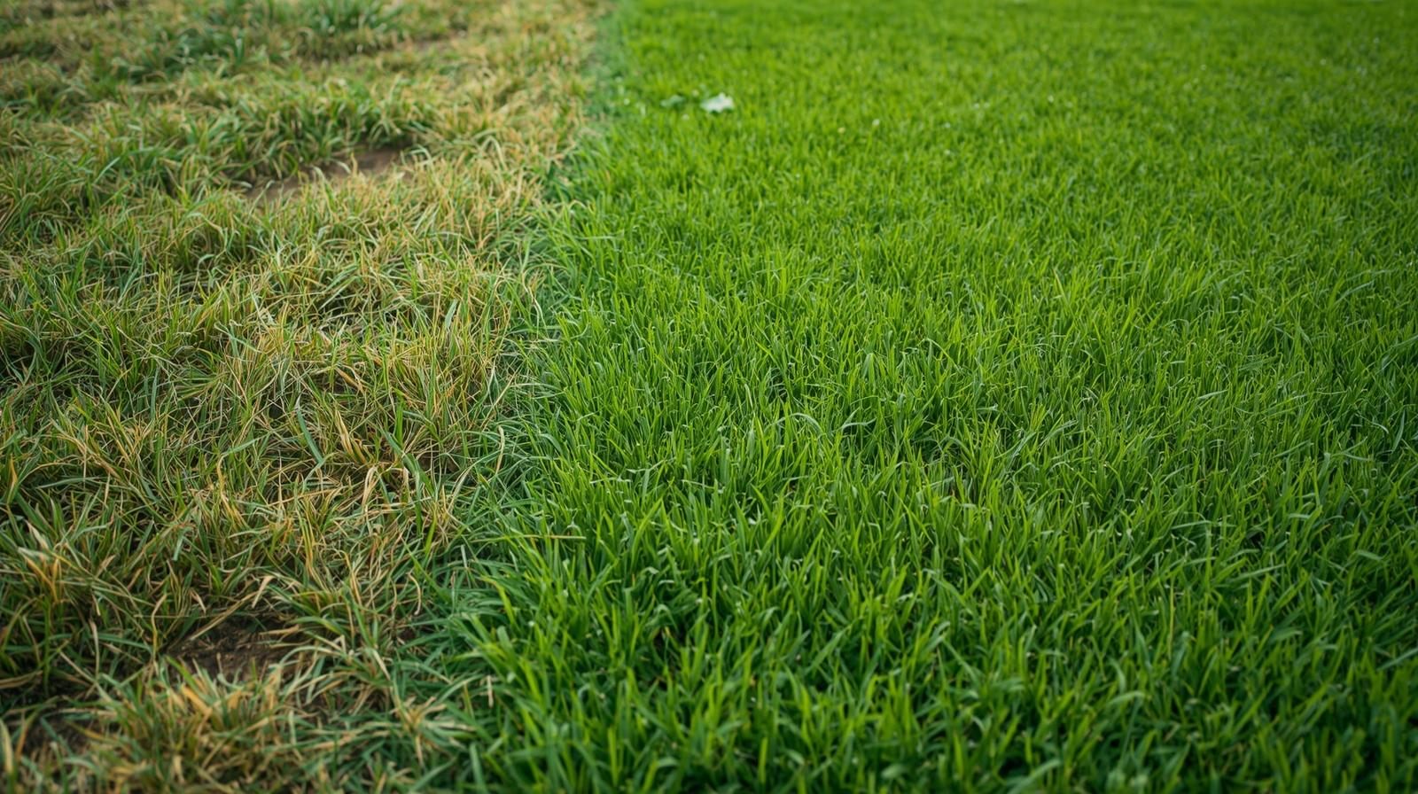 Man houdt GrassUp HydroGrow Herstelkit vast aan het water — premium gazonherstel