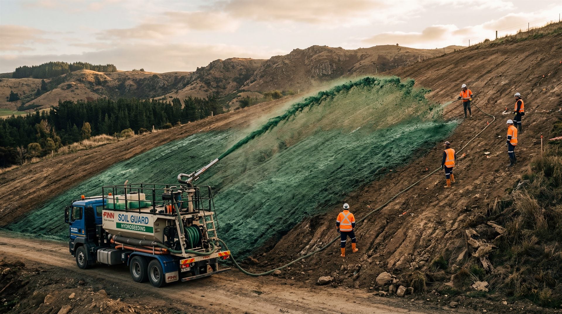 Professionele hydroseeding in actie — zaad, voeding en beschermlaag in één toepassing